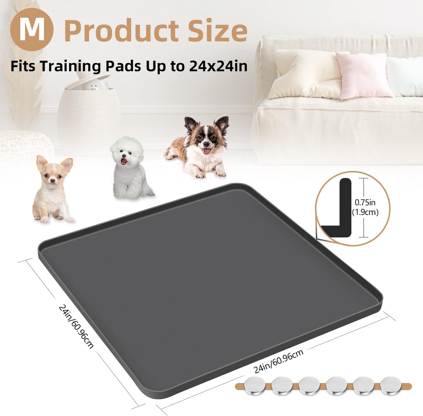 Revolutionary Pee Pad Holder - 24" x 24" Non-Slip Silicone Training Mat with Raised Edges for Easy Cleaning & Indoor Dog Potty Solutions