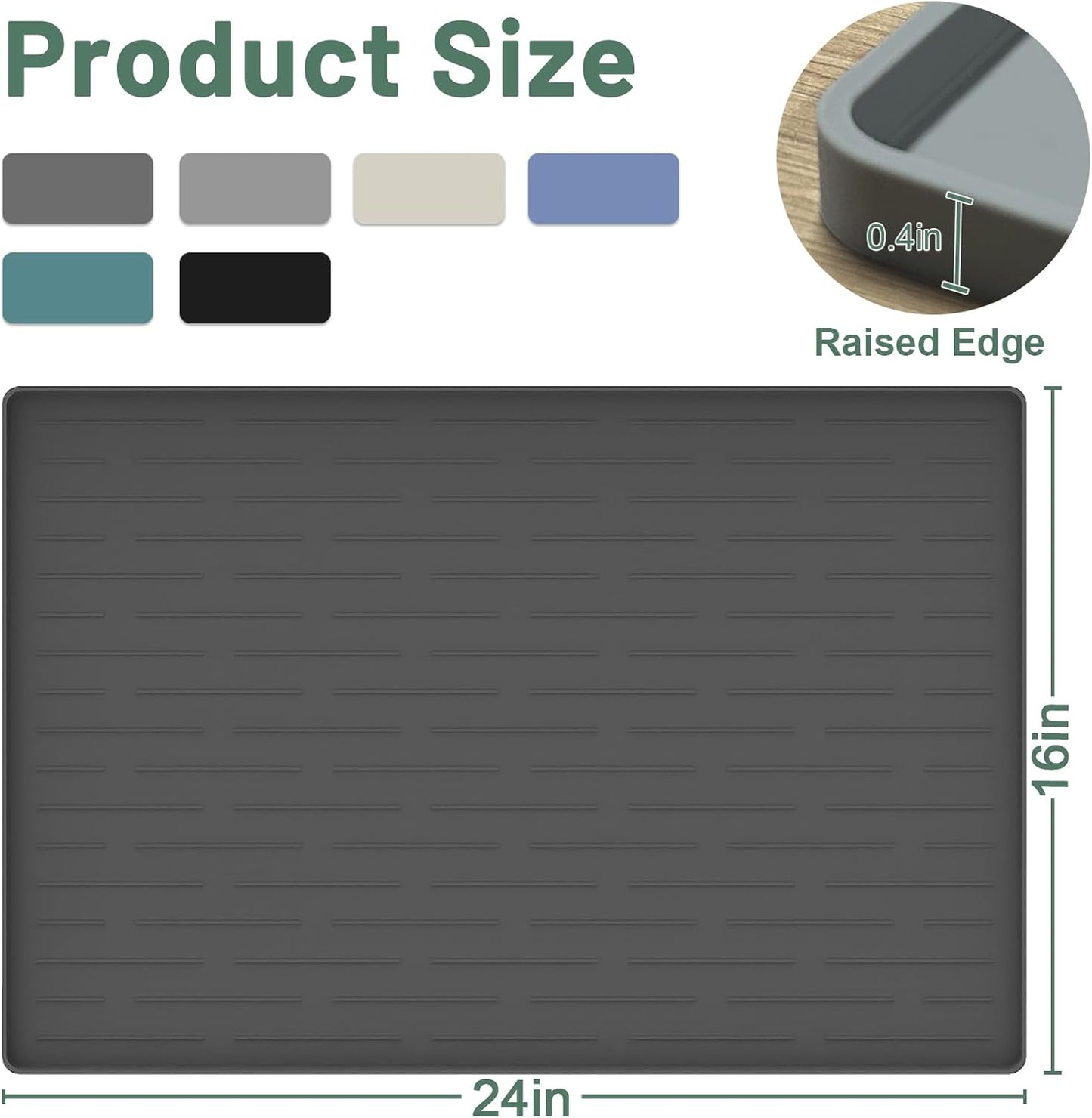 Premium Waterproof Silicone Dog Food Mat - 24"X16" Non-Slip Placemat with Raised Edges - Easy to Clean and Durable for Cats and Dogs - Stylish Beige Gray Design