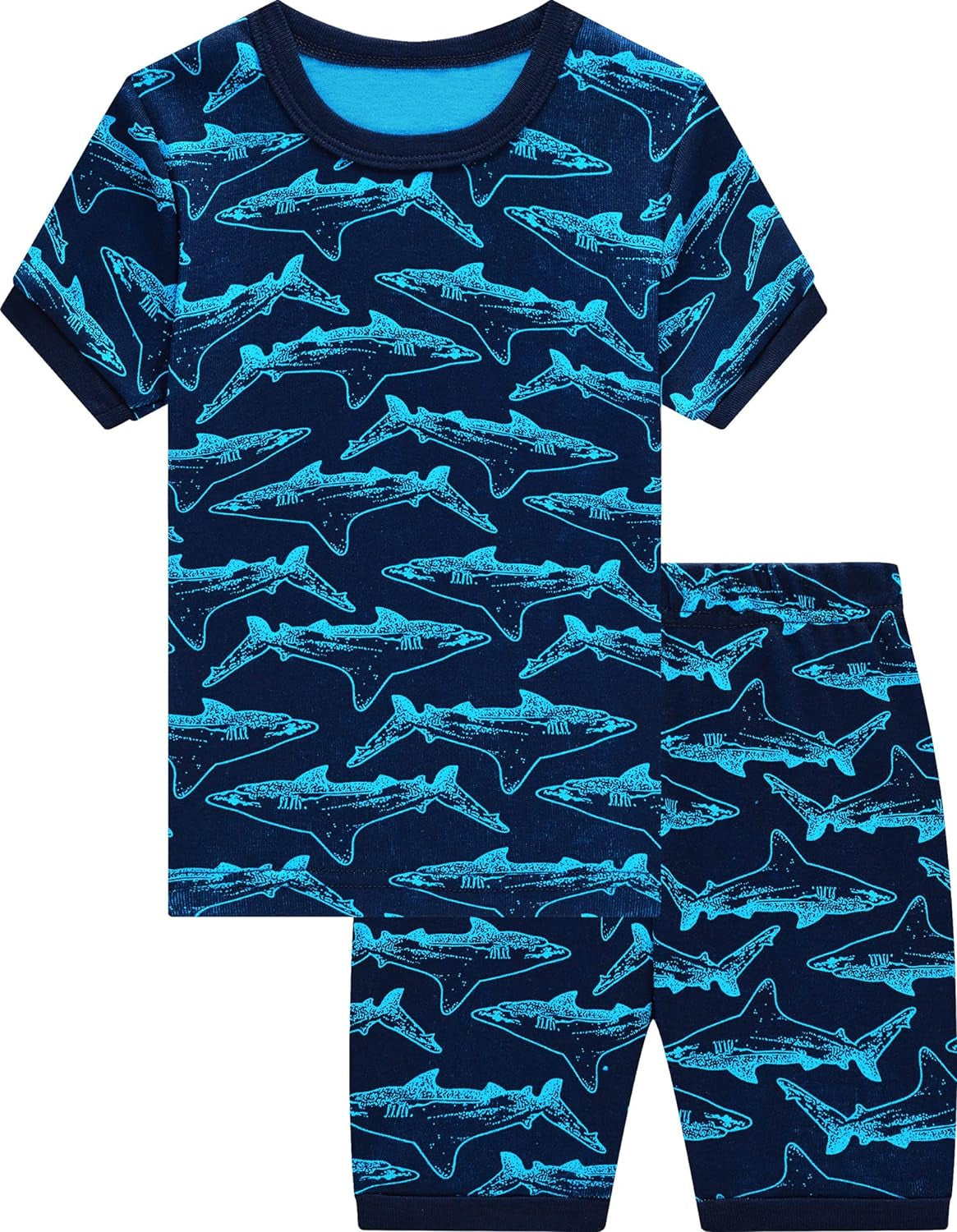 Adorable Toddler Shark Pajamas - 4-Piece Cotton Summer Set for Little Boys, Size 6