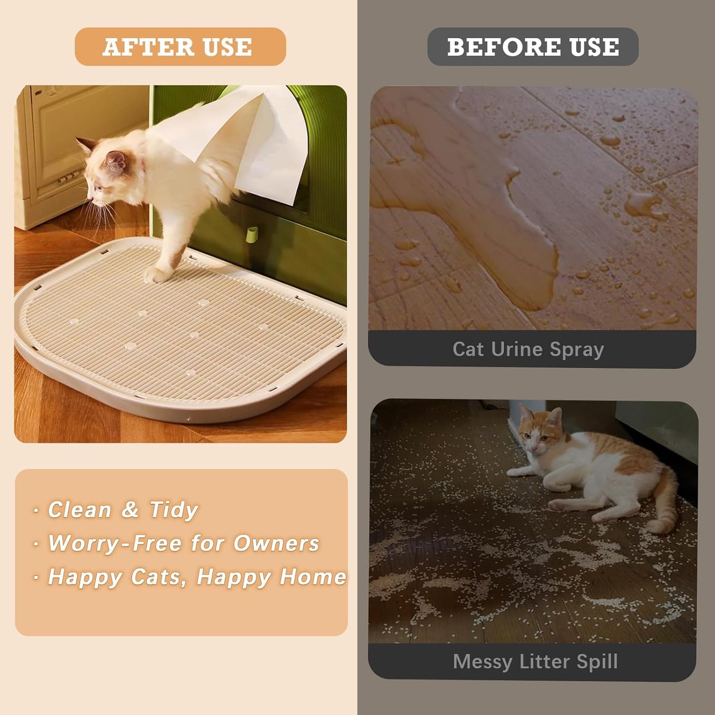 Premium Cat Litter Trapping Mat - Waterproof, Washable Double-Layer Design for Easy Clean and Less Waste (19.29" x 14.96", Grey)