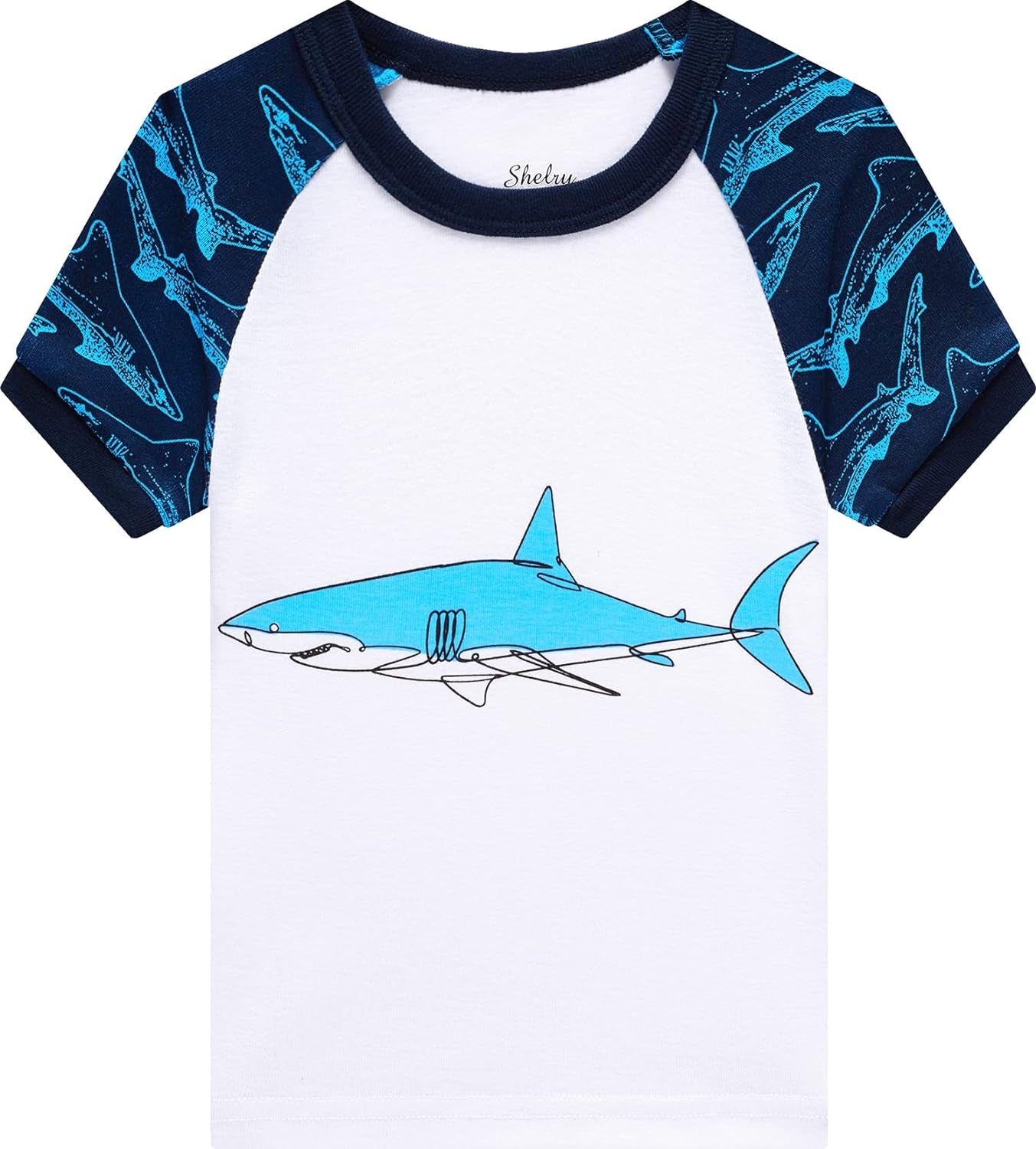 Adorable Toddler Shark Pajamas - 4-Piece Cotton Summer Set for Little Boys, Size 6