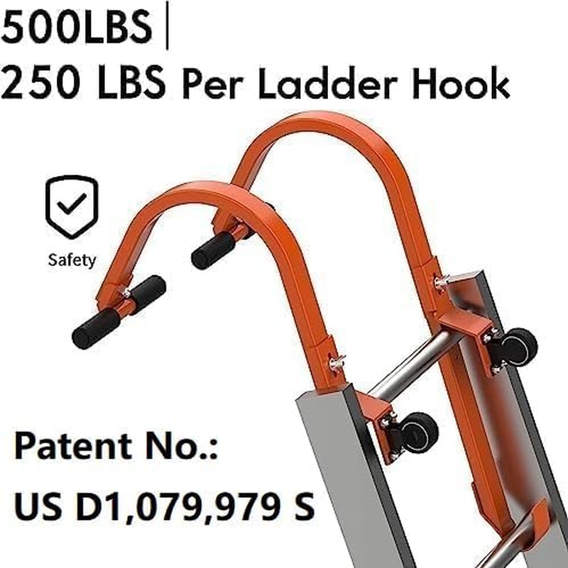 Heavy-Duty Roof Ladder Hook - 2 Pack Stabilizer with 500 Lbs Weight Capacity and Wheel for Safe Roof Access