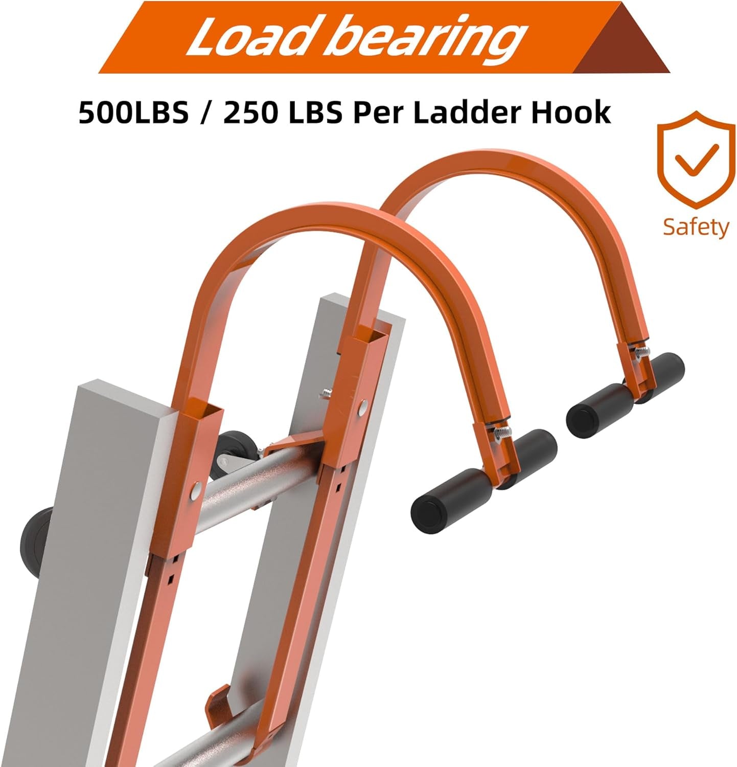 2 Pack Heavy Duty Steel Ladder Roof Hook with Wheel - Ultimate Stabilizer for Safe Access to Steep Roofs, 500 Lbs Weight Rating, Rubber Grip T-Bar for Damage Prevention, Easy Installation (Patent)