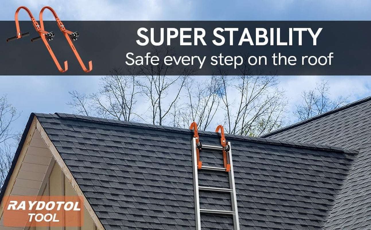 Ultimate 2-Pack Heavy Duty Ladder Roof Hooks with Wheels - 500 Lbs Load Bearing Stabilizer with Rubber Grip T-Bar (Orange)