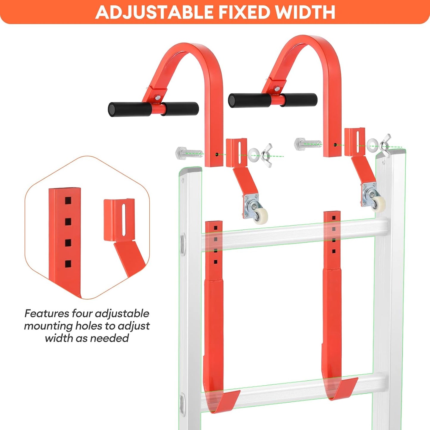 2 Pack Heavy-Duty Ladder Roof Hooks with 360° Rotating Wheel & Foam Grip - 500 Lbs Ladder Stabilizer for Maximum Safety - Orange