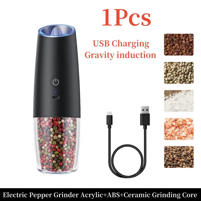 Gravity Induction Electric Salt and Pepper Grinder Set - USB Rechargeable Spice Shakers for Effortless Seasoning