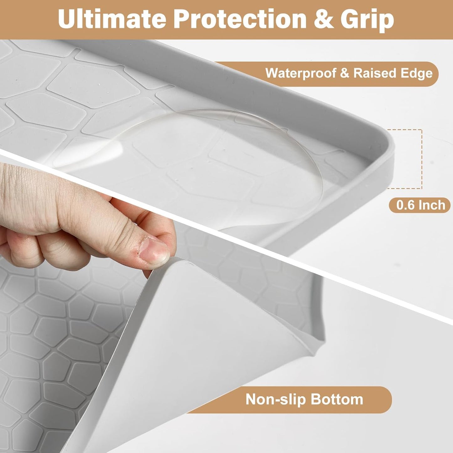Extra Large Cat Litter Mat - 34"X22" Waterproof & Non-Slip Silicone Pad with Raised Edges for Easy Cleanup - Ideal for Litter Boxes & Urine Protection (Grey)