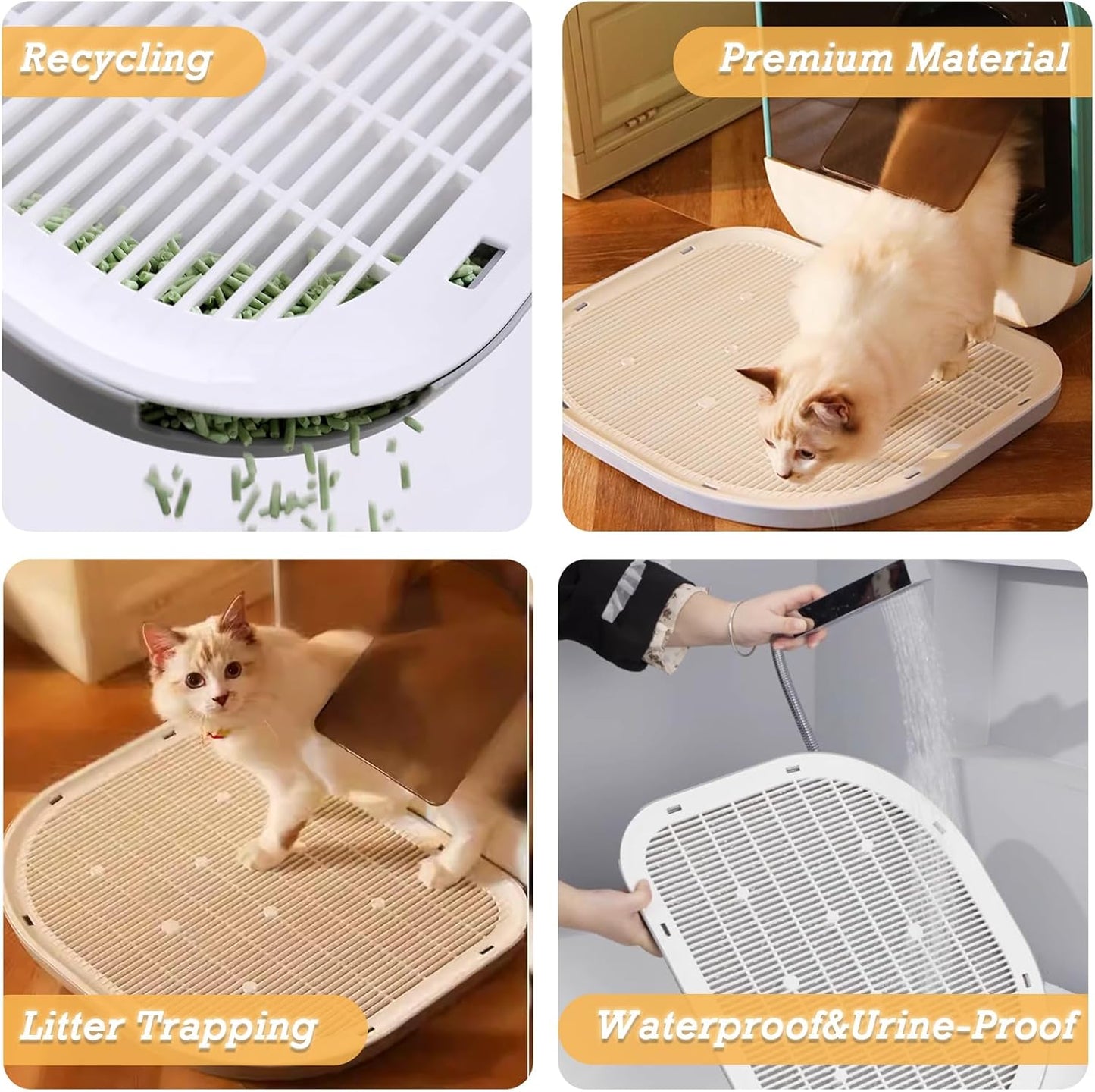 Premium Cat Litter Trapping Mat - Waterproof, Washable Double-Layer Design for Easy Clean and Less Waste (19.29" x 14.96", Grey)