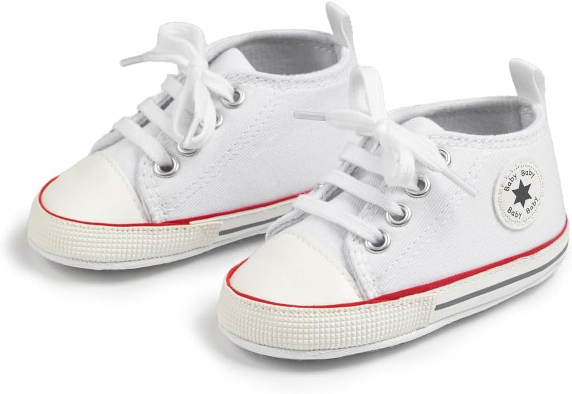Stylish Unisex Infant Canvas Sneakers - Soft Sole Lace-Up Crib Shoes for Newborns and Toddlers