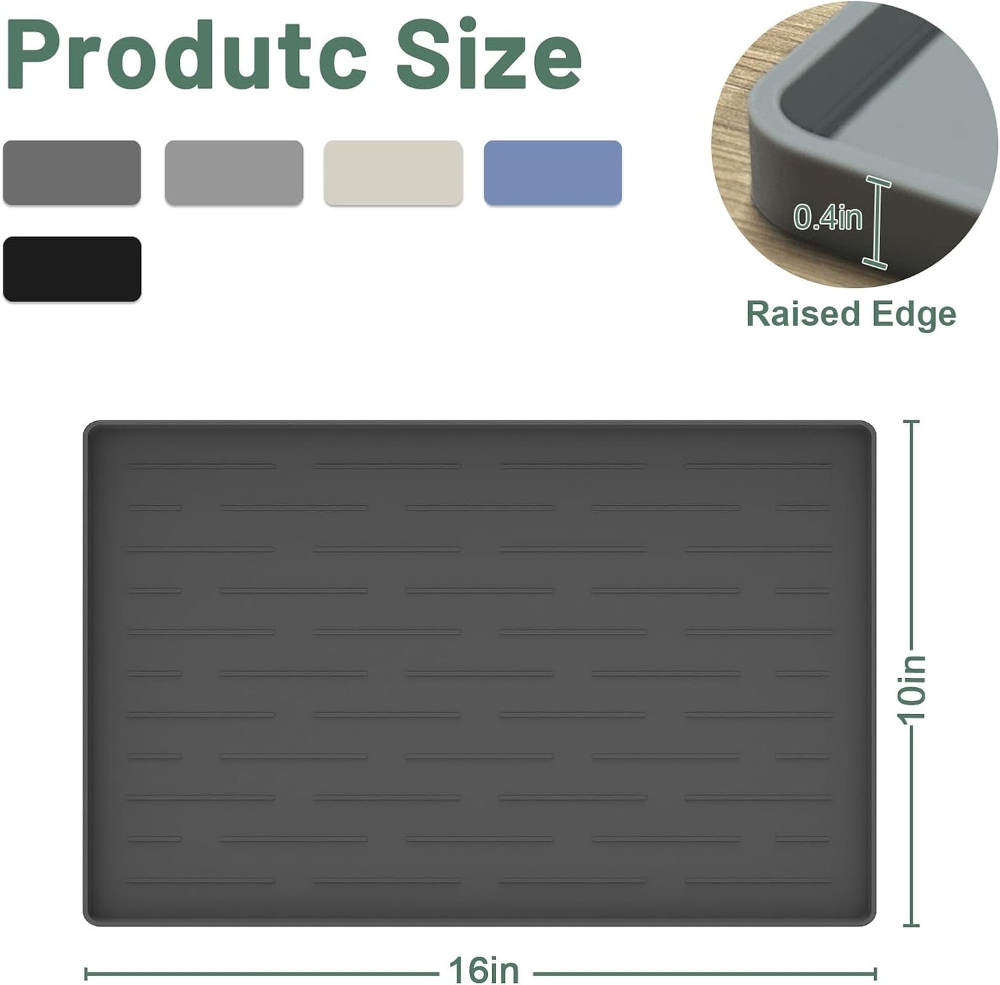 Waterproof Silicone Pet Feeding Mat for Dogs & Cats - 16" x 10" Non-Slip Design with Raised Edges to Contain Spills, Easy to Clean, Beige Gray