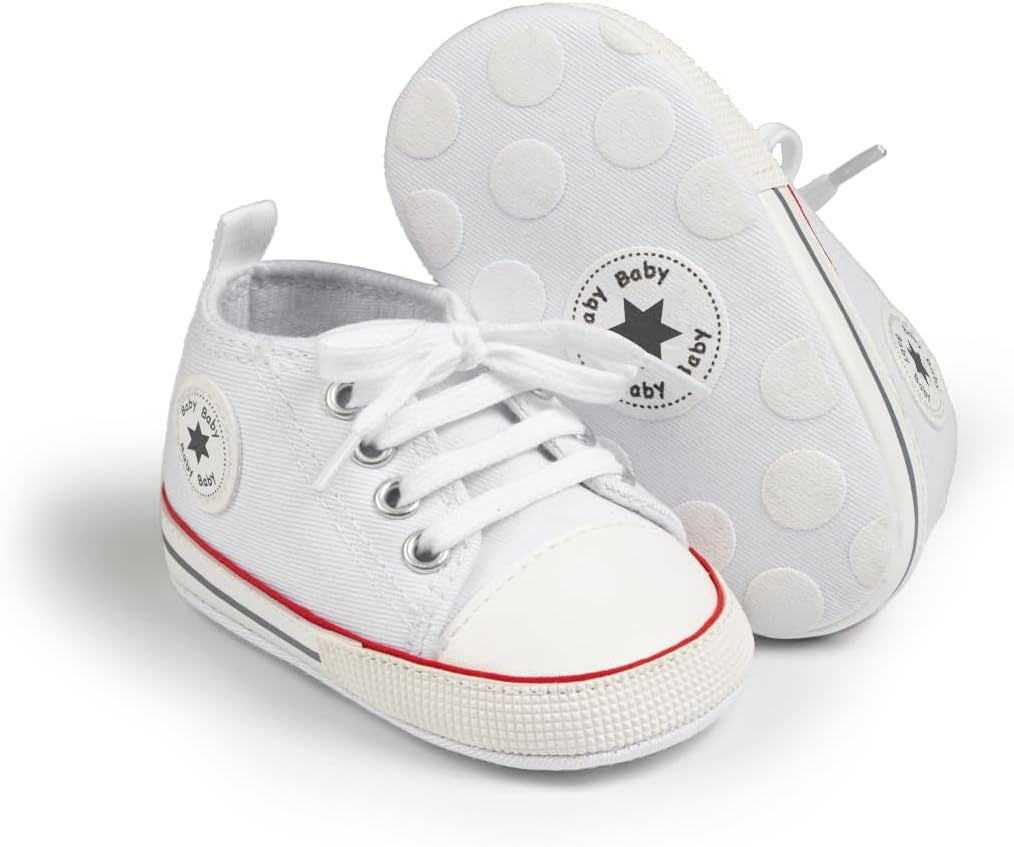 Stylish Unisex Infant Canvas Sneakers - Soft Sole Lace-Up Crib Shoes for Newborns and Toddlers