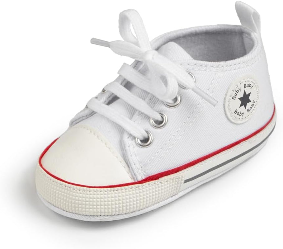 Stylish Unisex Infant Canvas Sneakers - Soft Sole Lace-Up Crib Shoes for Newborns and Toddlers