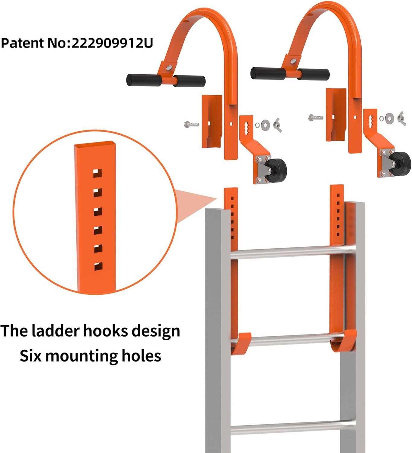 2 Pack Heavy Duty Steel Ladder Roof Hook with Wheel - Ultimate Stabilizer for Safe Access to Steep Roofs, 500 Lbs Weight Rating, Rubber Grip T-Bar for Damage Prevention, Easy Installation (Patent)