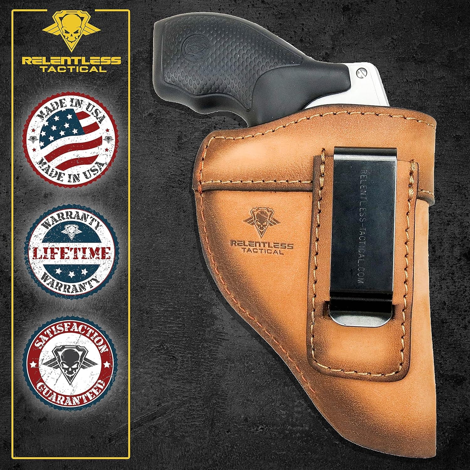 Defender Leather IWB Holster for J Frame Revolvers - Compatible with Ruger LCR, S&W 442/642, Taurus, Charter & More - Proudly Made in the USA