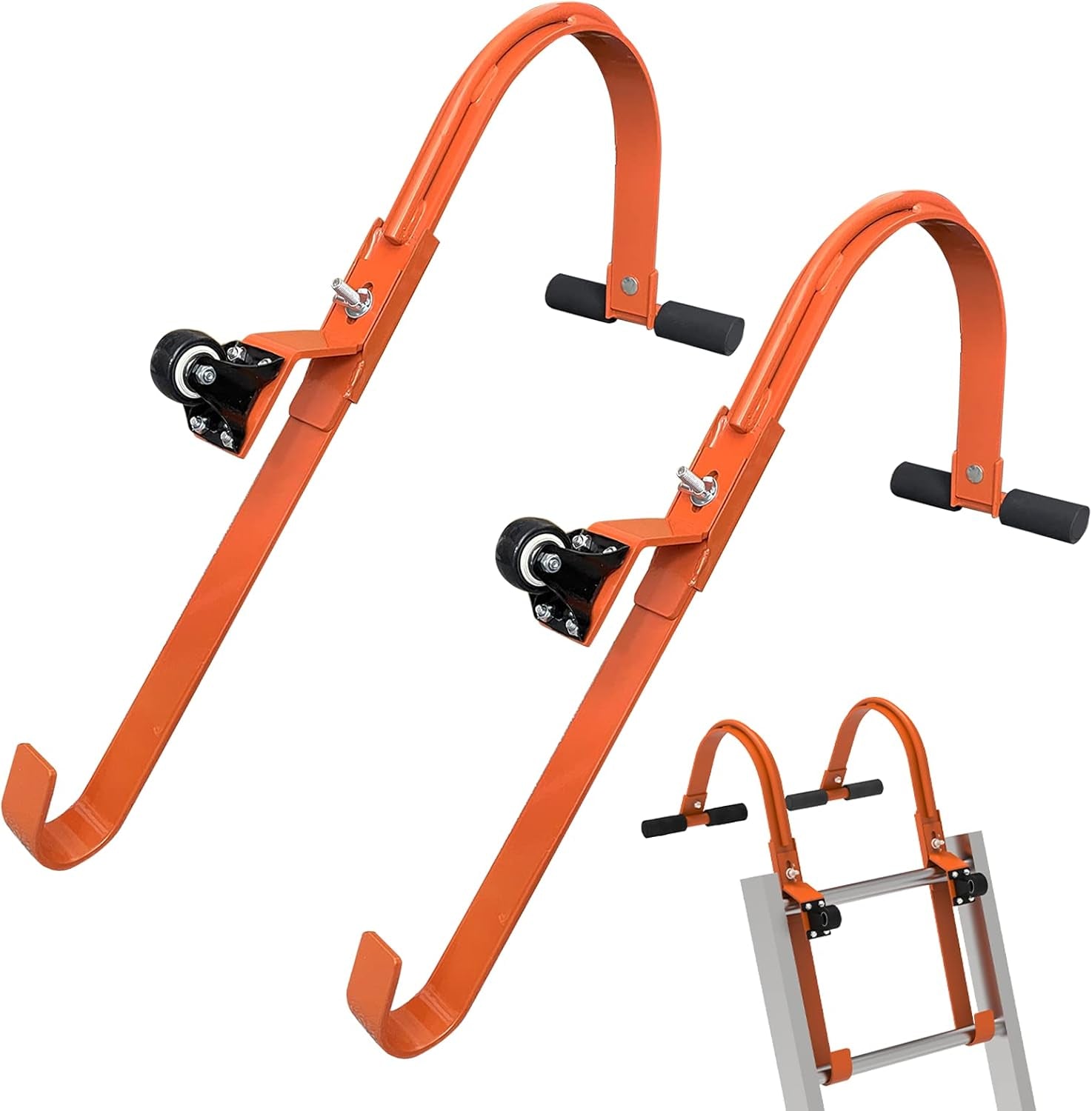 Premium 2 Pack Heavy Duty Ladder Roof Hook with Rubber Grip T-Bar - Safely Access Steep Roofs with 500 Lbs Weight Rating!