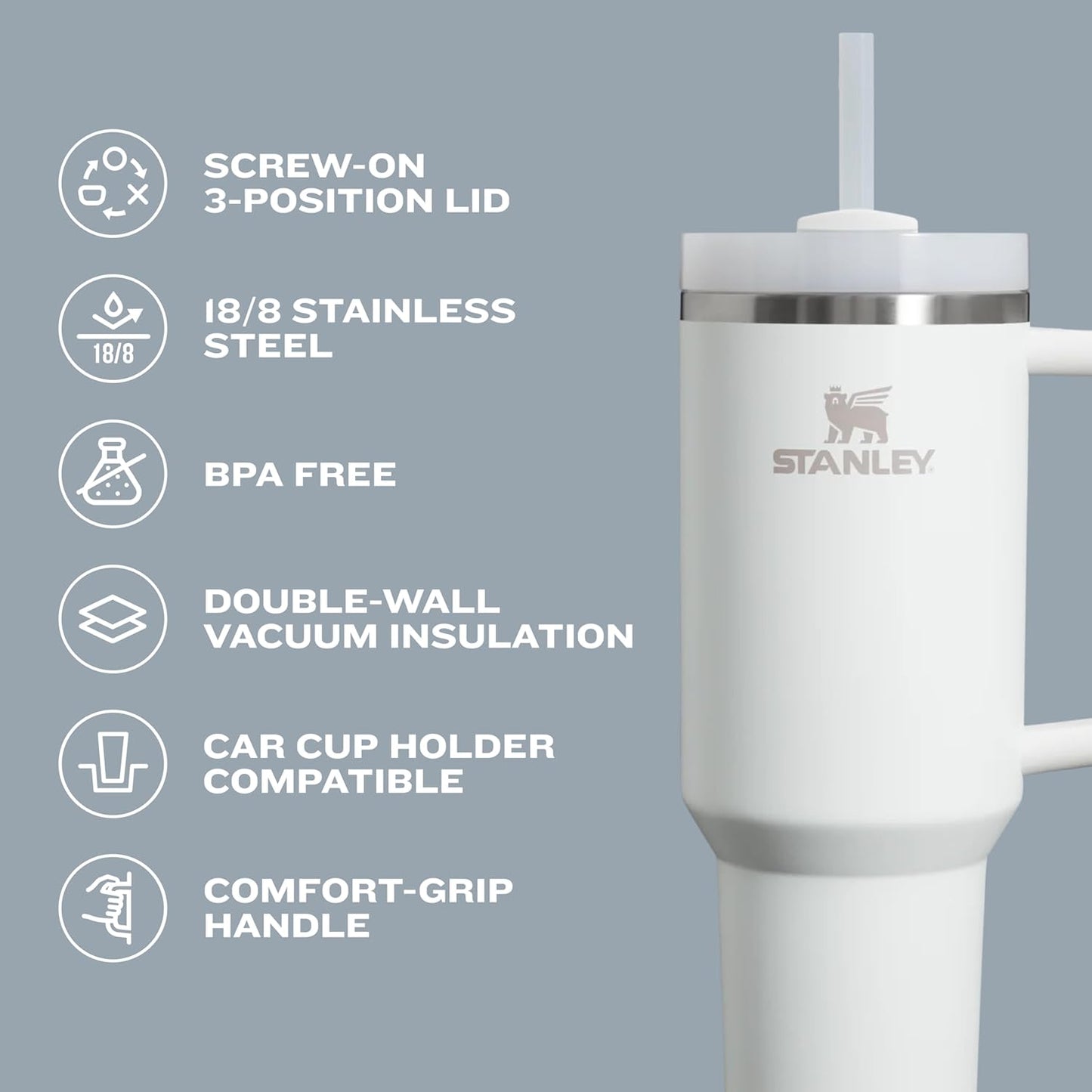 Quencher H2.0 40 Oz Tumbler with Handle & Straw - Insulated Stainless Steel, BPA-Free, Travel-Friendly, Black 2.0