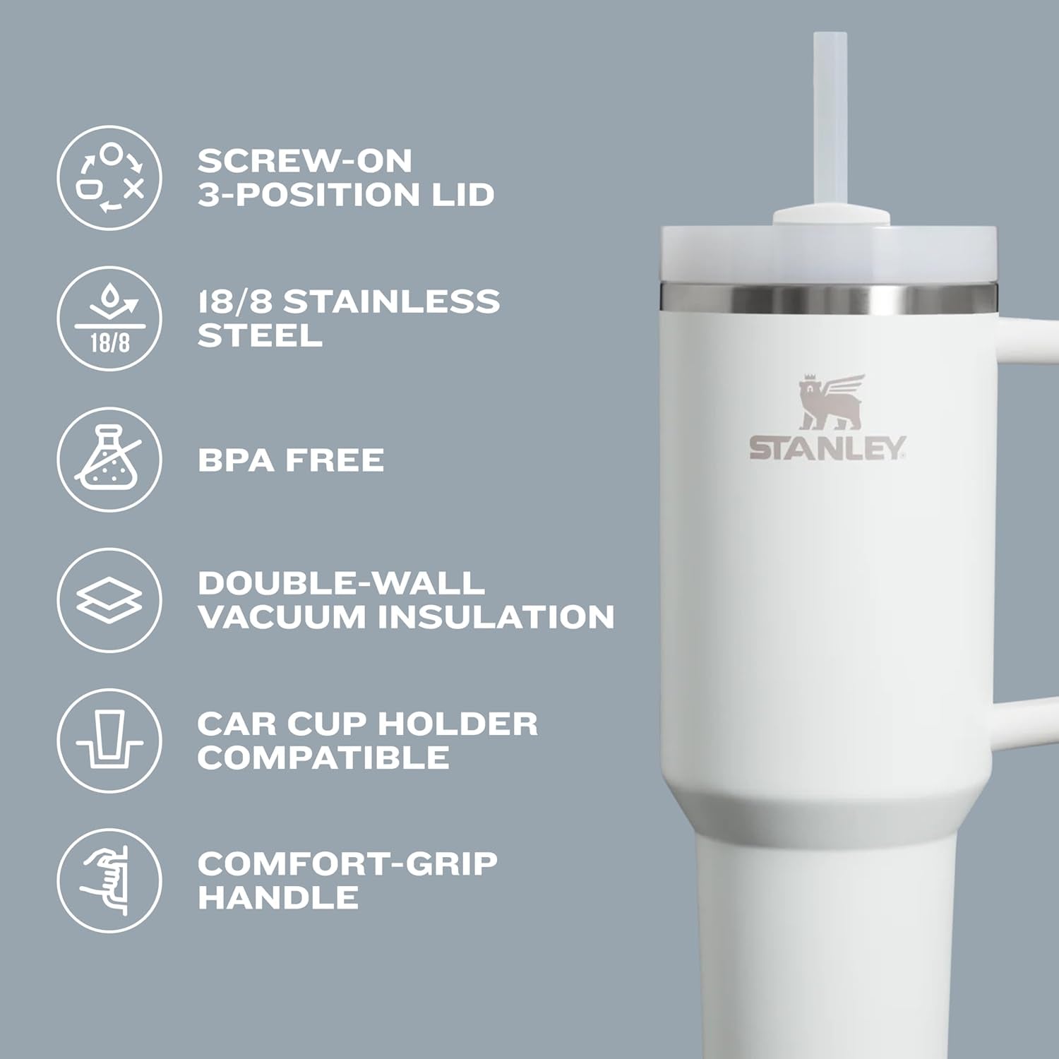 Quencher H2.0 40 Oz Tumbler with Handle & Straw - Insulated Stainless Steel, BPA-Free, Travel-Friendly, Black 2.0