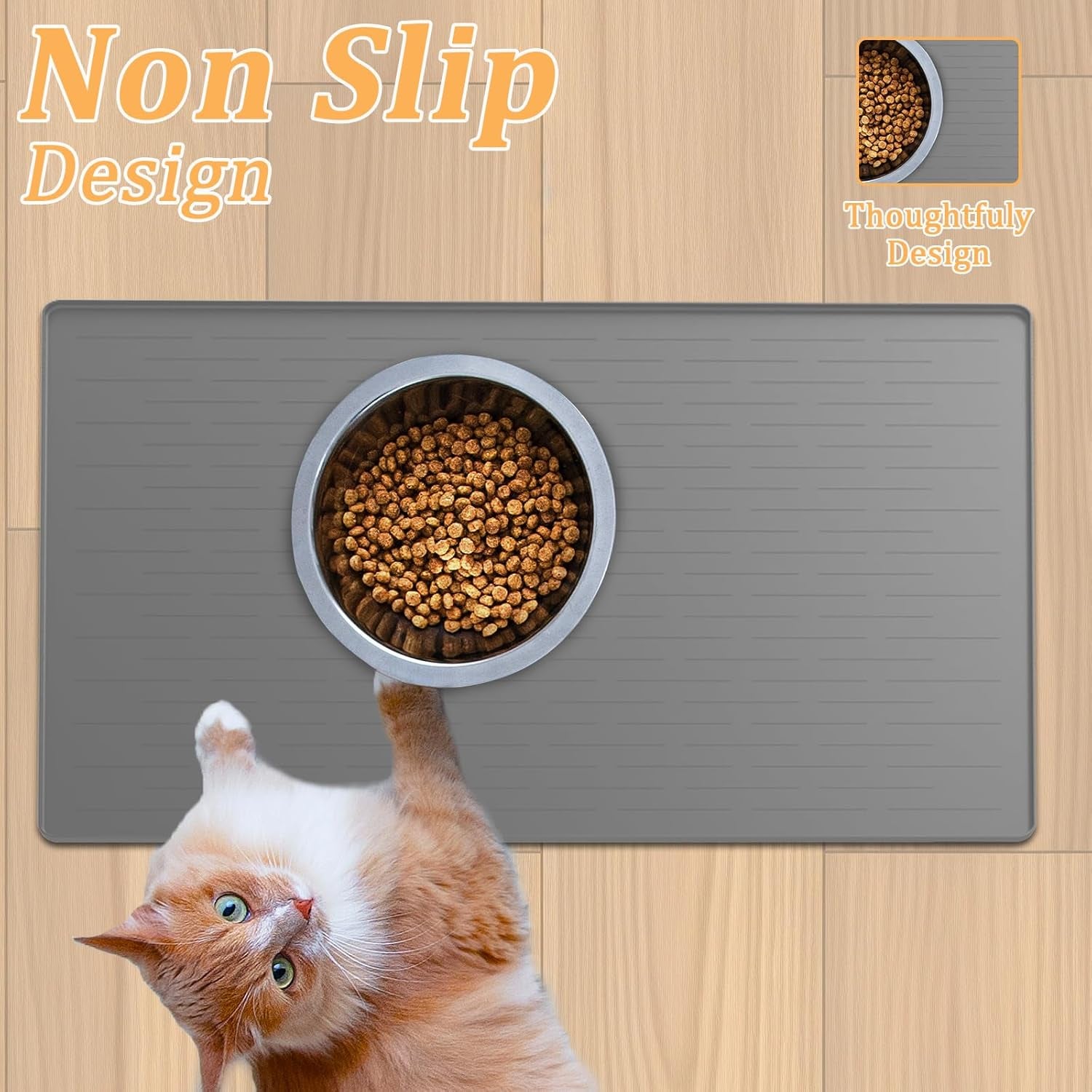 Extra Large Waterproof Silicone Pet Feeding Mat for Dogs and Cats - Non-Slip Design with Raised Edges, 39.5x29.5 Inch, Dark Gray, Perfect for All Pet Sizes