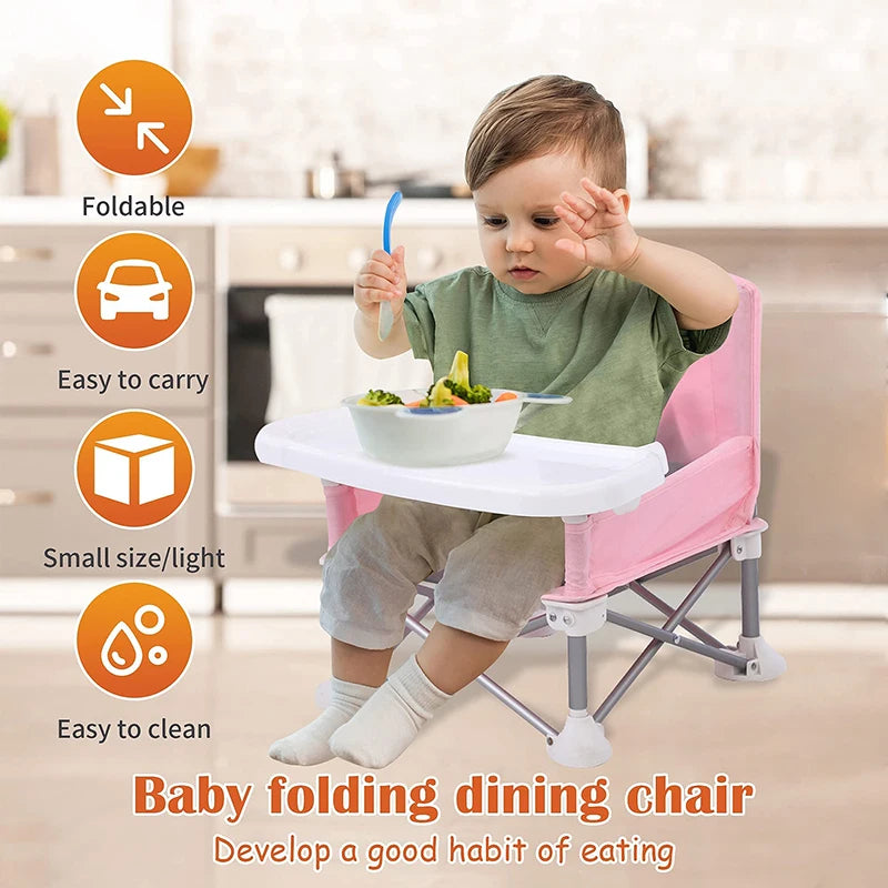 Portable Baby Dining Chair with Plate & Seat Belt - Perfect for Beach & Camping!