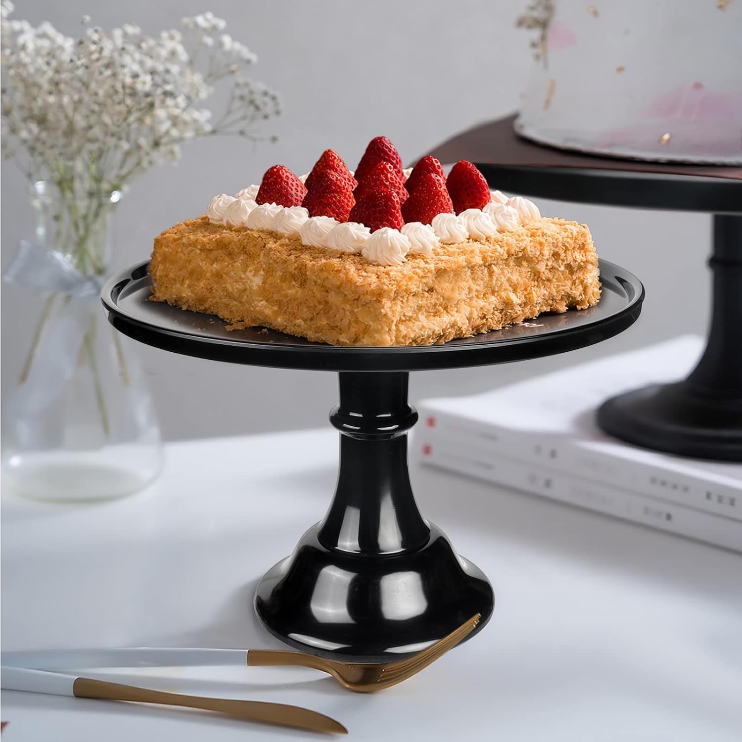 Elegant 11" Black Melamine Round Cake Stand - Perfect for Weddings, Birthdays, Holidays & Special Events!
