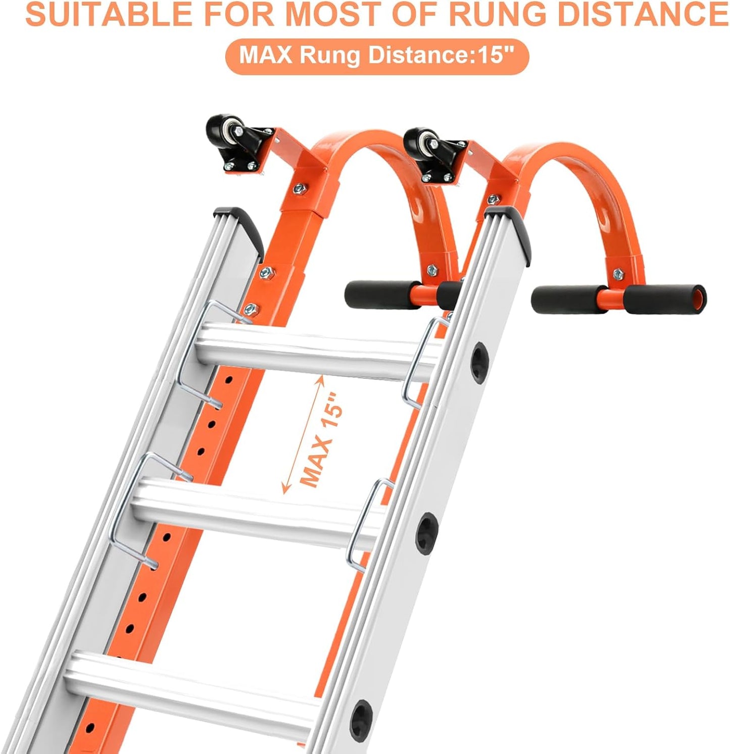 Heavy Duty Roof Ladder Hook Set with Wheels - 500 Lb Limit, Rubber Grip T-Bar Stabilizers - 2 Pack for Safe & Secure Ladder Access