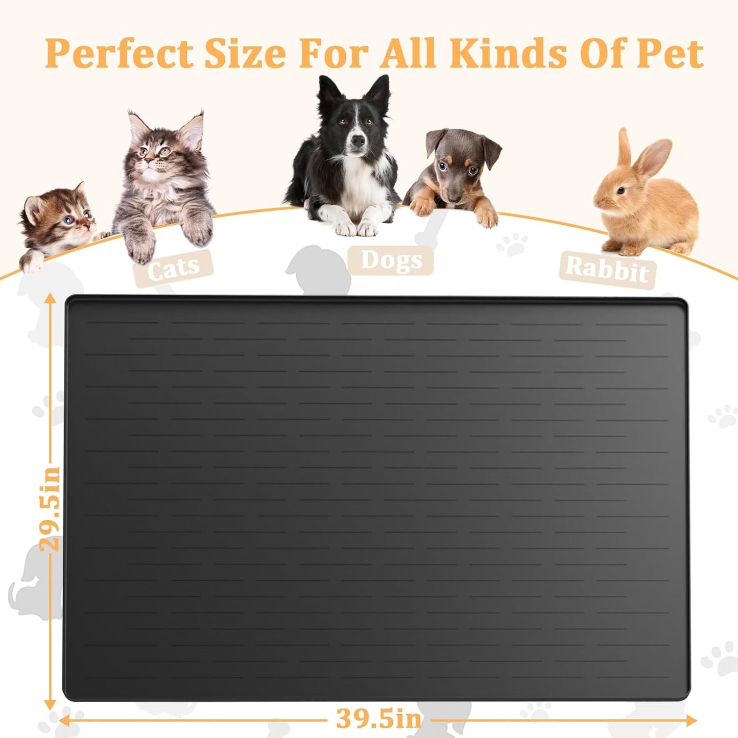 Extra Large Waterproof Silicone Pet Feeding Mat for Dogs and Cats - Non-Slip Design with Raised Edges, 39.5x29.5 Inch, Dark Gray, Perfect for All Pet Sizes