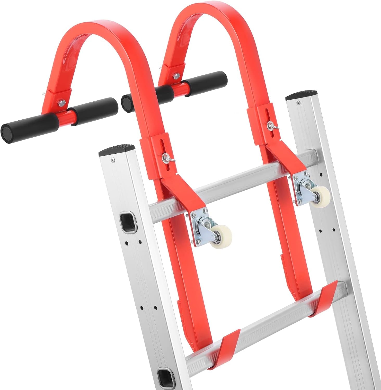 2 Pack Heavy-Duty Ladder Roof Hooks with 360° Rotating Wheel & Foam Grip - 500 Lbs Ladder Stabilizer for Maximum Safety - Orange