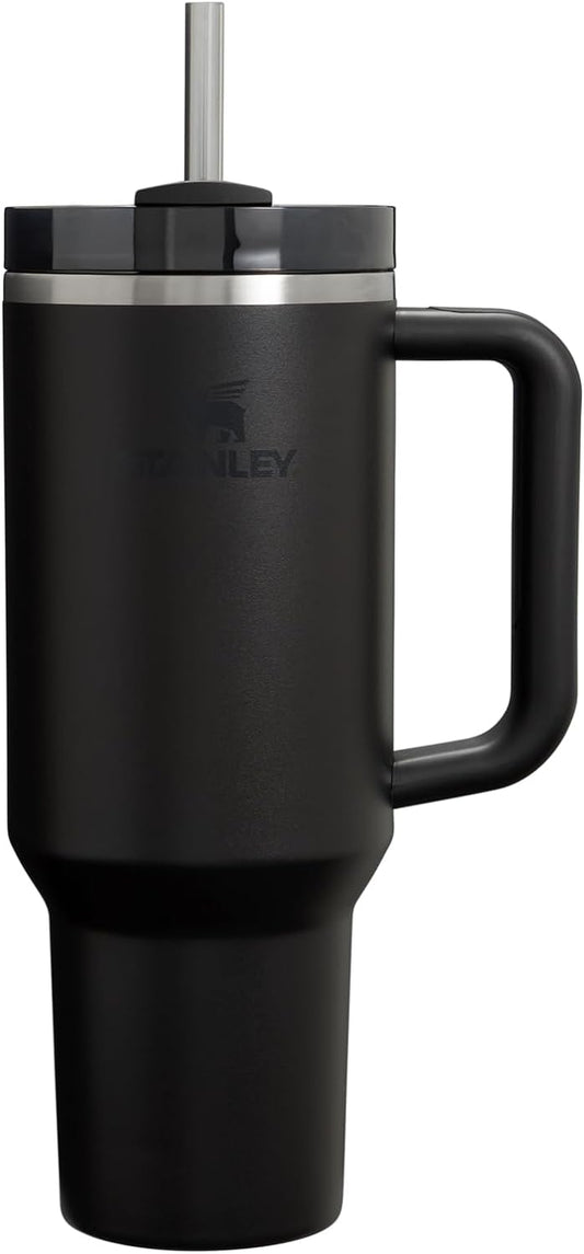 Quencher H2.0 40 Oz Tumbler with Handle & Straw - Insulated Stainless Steel, BPA-Free, Travel-Friendly, Black 2.0