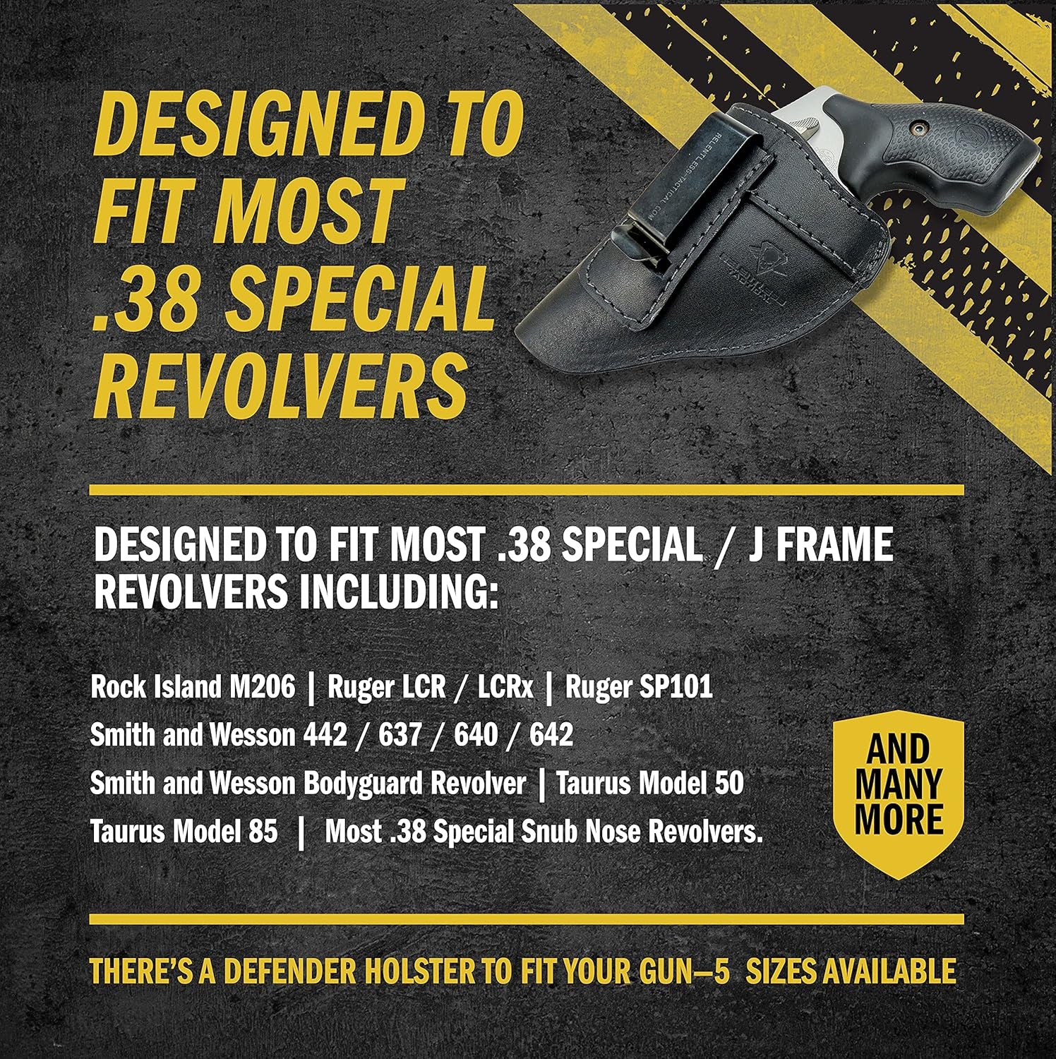 Defender Leather IWB Holster for J Frame Revolvers - Compatible with Ruger LCR, S&W 442/642, Taurus, Charter & More - Proudly Made in the USA