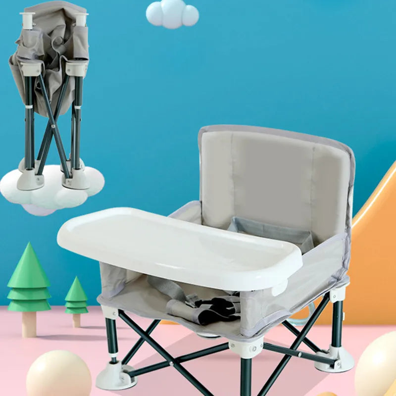Portable Baby Dining Chair with Plate & Seat Belt - Perfect for Beach & Camping!