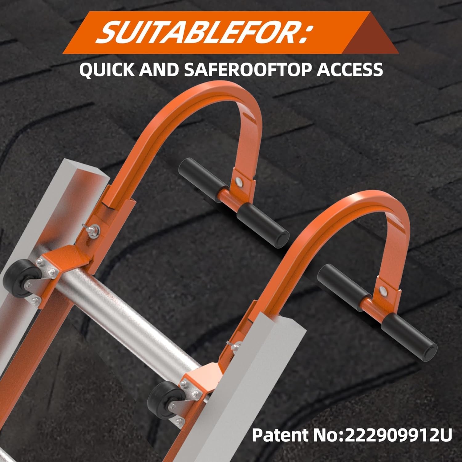 2 Pack Heavy Duty Steel Ladder Roof Hook with Wheel - Ultimate Stabilizer for Safe Access to Steep Roofs, 500 Lbs Weight Rating, Rubber Grip T-Bar for Damage Prevention, Easy Installation (Patent)