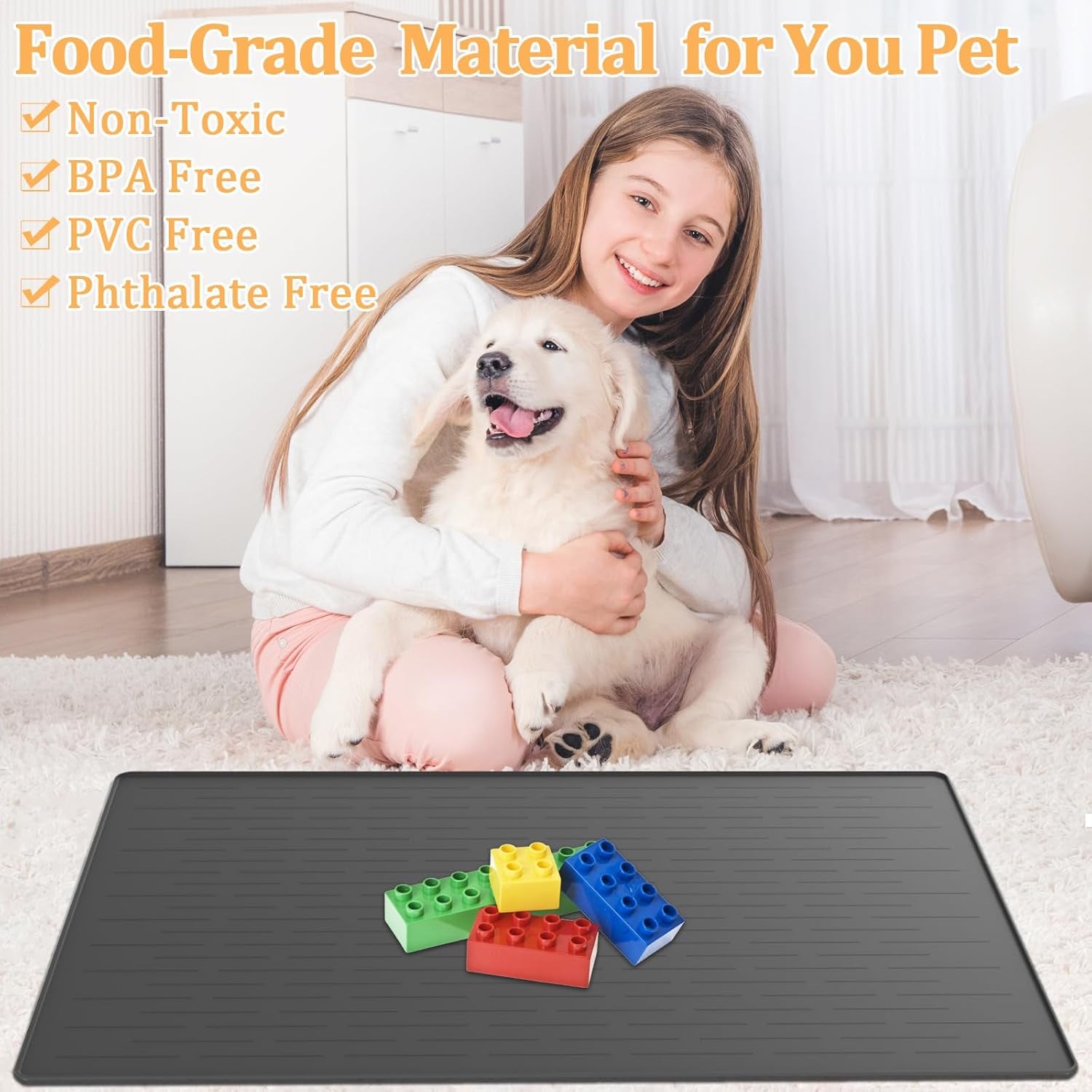 Extra Large Waterproof Silicone Pet Feeding Mat for Dogs and Cats - Non-Slip Design with Raised Edges, 39.5x29.5 Inch, Dark Gray, Perfect for All Pet Sizes