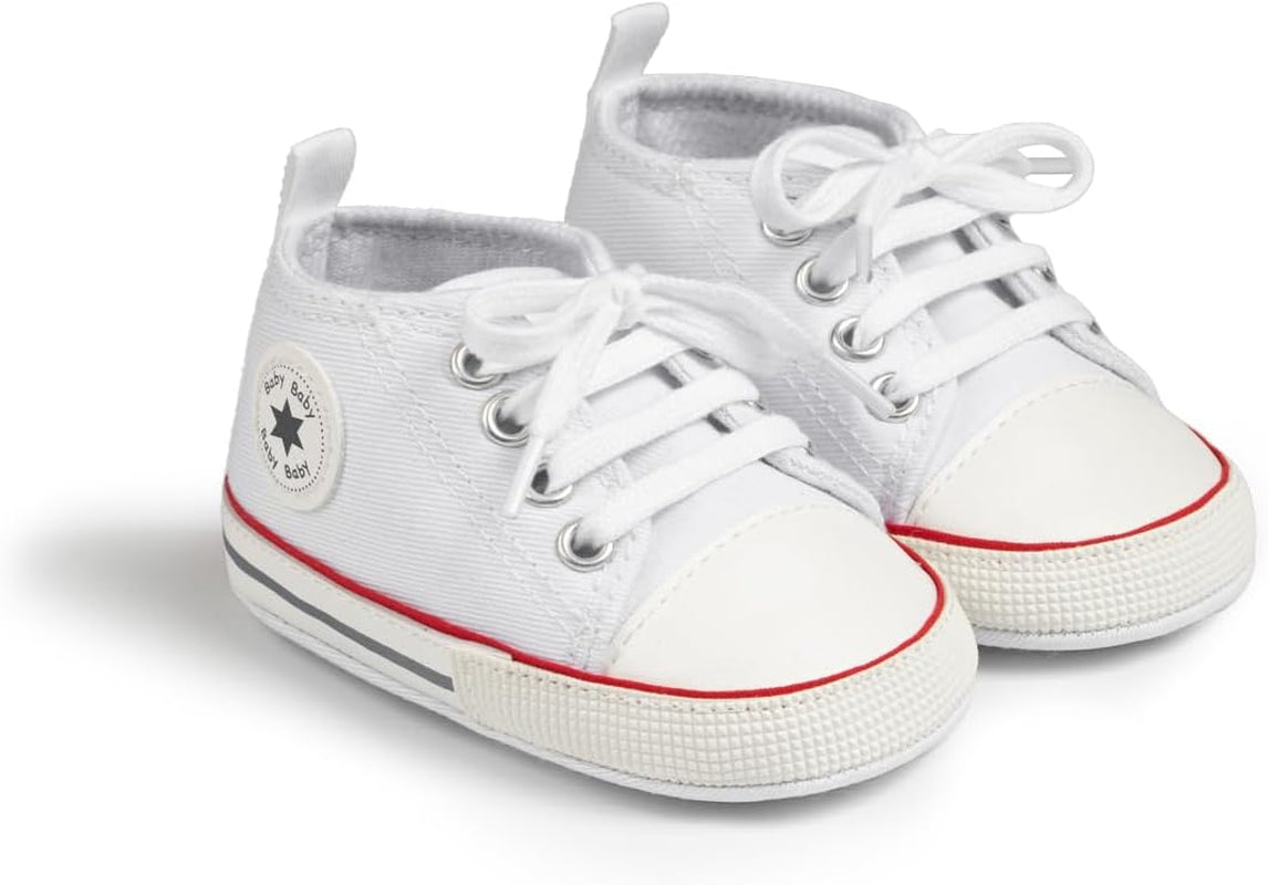 Stylish Unisex Infant Canvas Sneakers - Soft Sole Lace-Up Crib Shoes for Newborns and Toddlers