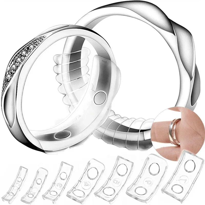 12PCS Silicone Invisible Ring Size Resizer - 8 Sizes Adjustable Clear Tighteners for Perfect Fit