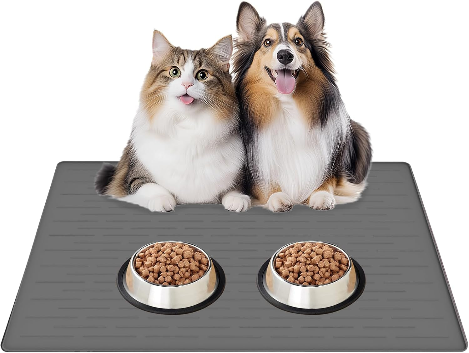 Extra Large Waterproof Silicone Pet Feeding Mat - Non-Slip Dog & Cat Bowl Mat, Durable Spill Protector, Easy to Clean, Dark Gray