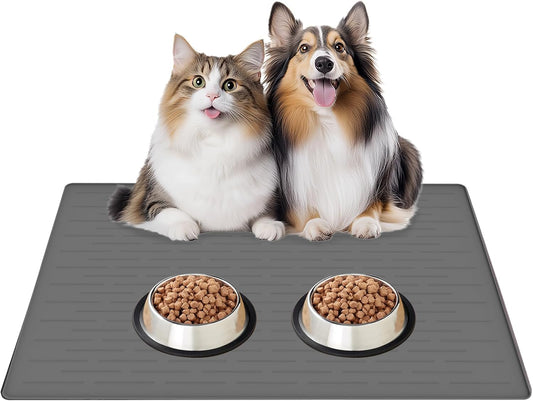 Extra Large Waterproof Silicone Pet Feeding Mat - Non-Slip Dog & Cat Bowl Mat, Durable Spill Protector, Easy to Clean, Dark Gray