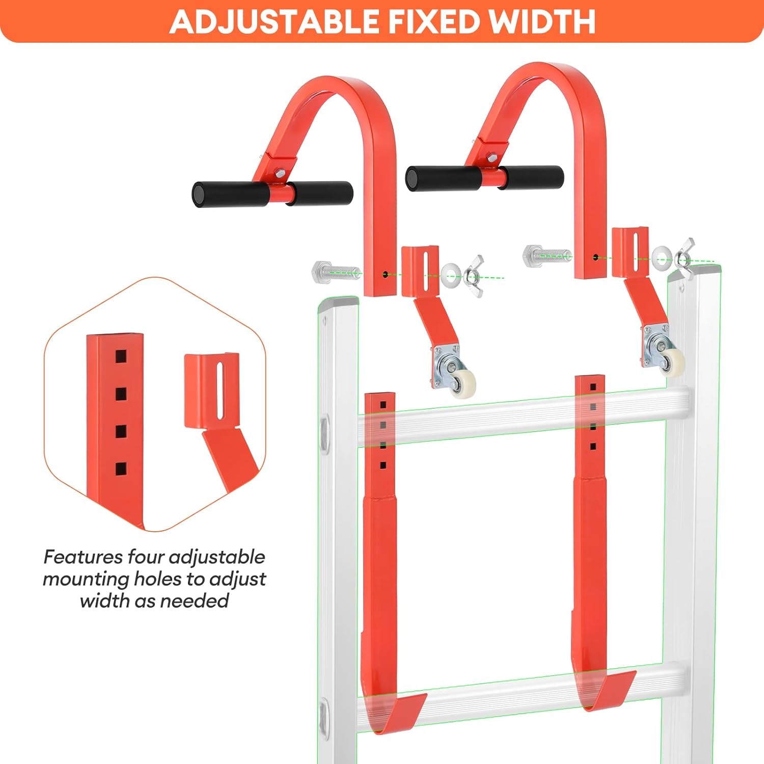 2 Pack Heavy-Duty Ladder Roof Hooks with 360° Rotating Wheel & Foam Grip - 500 Lbs Ladder Stabilizer for Maximum Safety - Orange