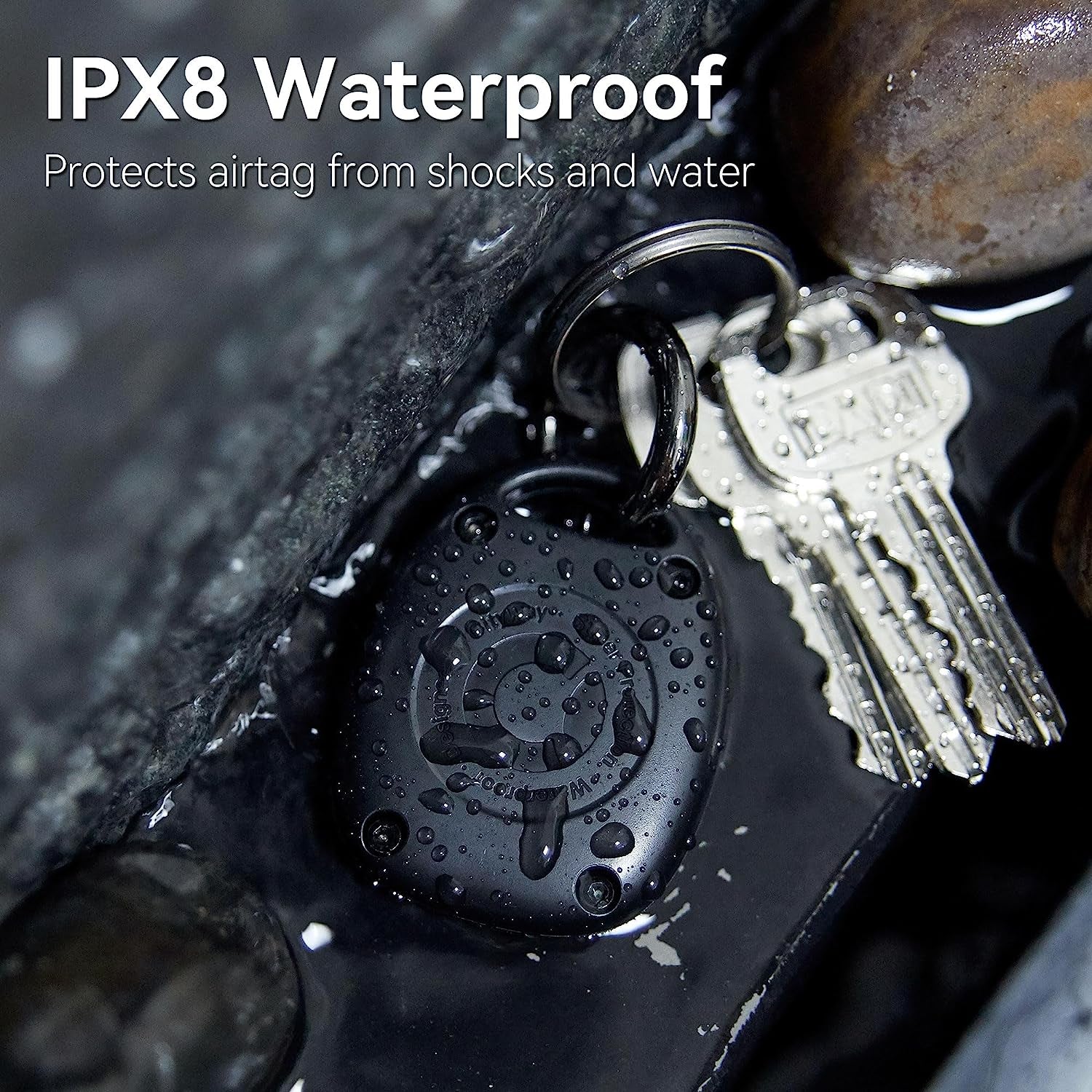 (4 Pack) for Airtag Keychain Holder Case | IPX8 Waterproof, Ultra-Compact | Portable Air Tag Holder Cover for Backpack, Keys, Luggage - 2 Black/2 Blue