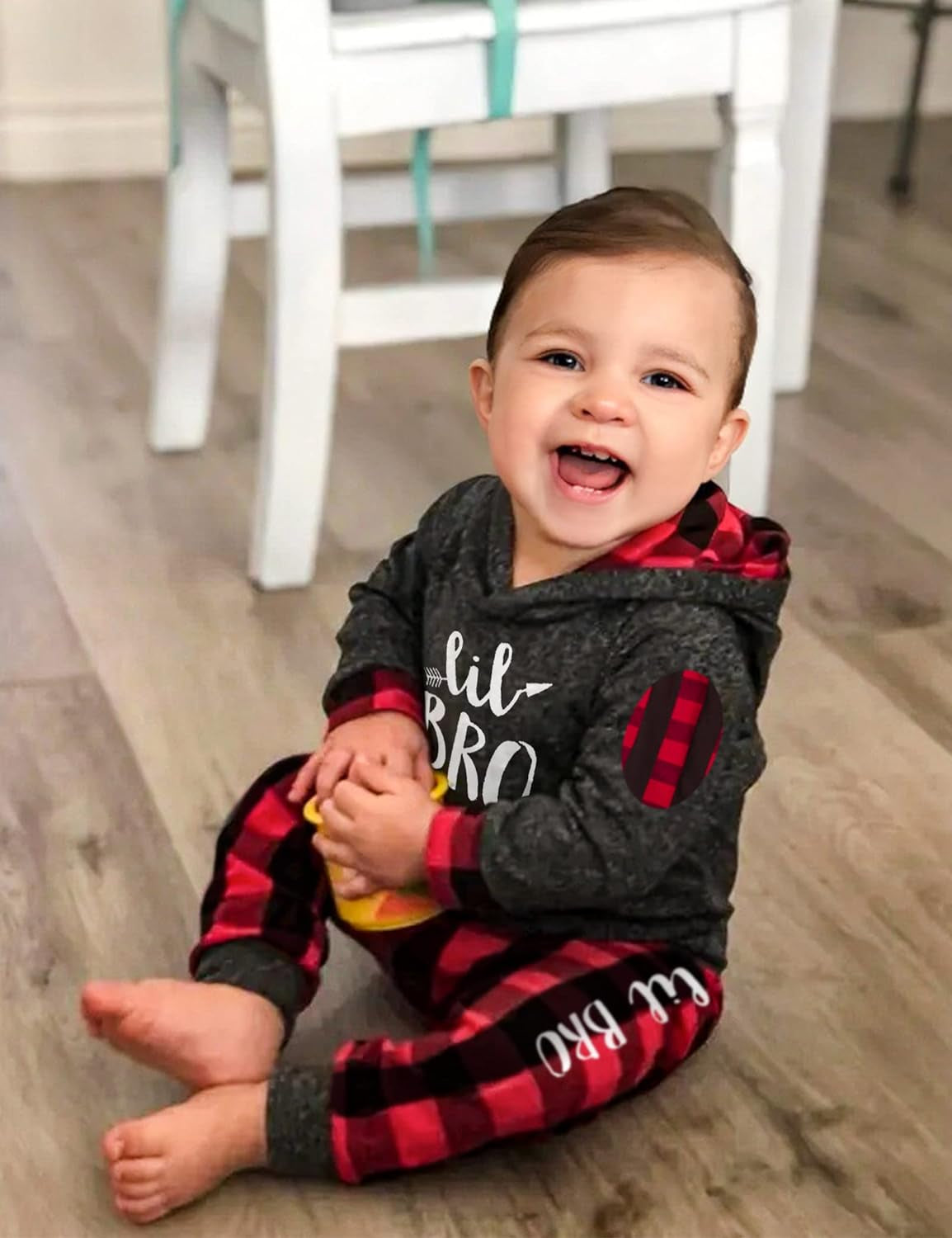 Adorable Newborn Baby Boy Plaid Hoodie & Long Pants 2-Piece Fall/Winter Outfit Set