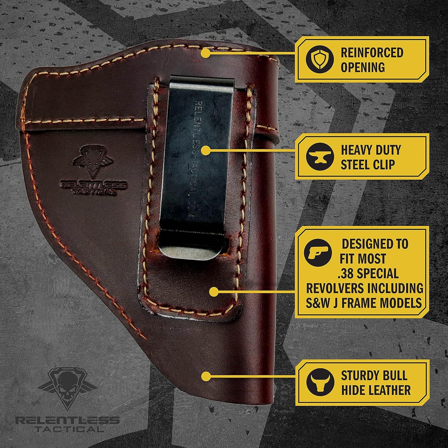 Defender Leather IWB Holster for J Frame Revolvers - Compatible with Ruger LCR, S&W 442/642, Taurus, Charter & More - Proudly Made in the USA
