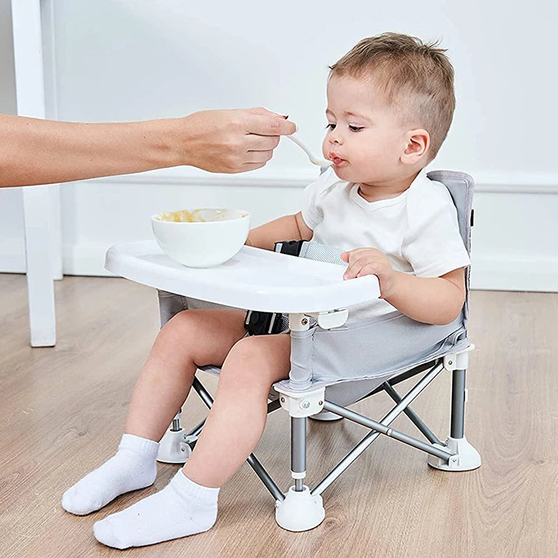 Portable Baby Dining Chair with Plate & Seat Belt - Perfect for Beach & Camping!
