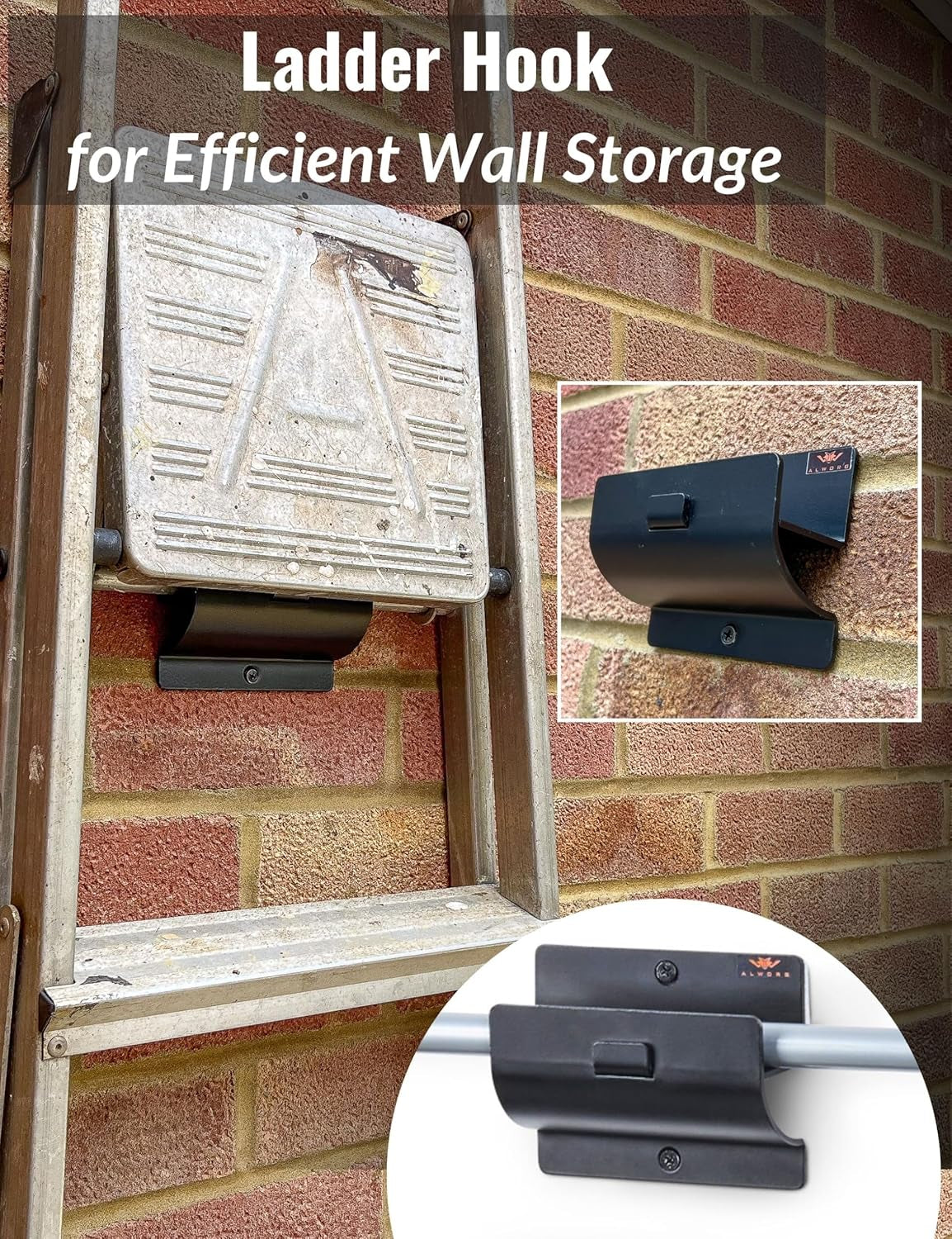 Heavy Duty Black Ladder Hooks - Space-Saving Wall Mount Brackets for Garage & Shed, Organize Ladders, Folding Chairs & Tools with Ease!