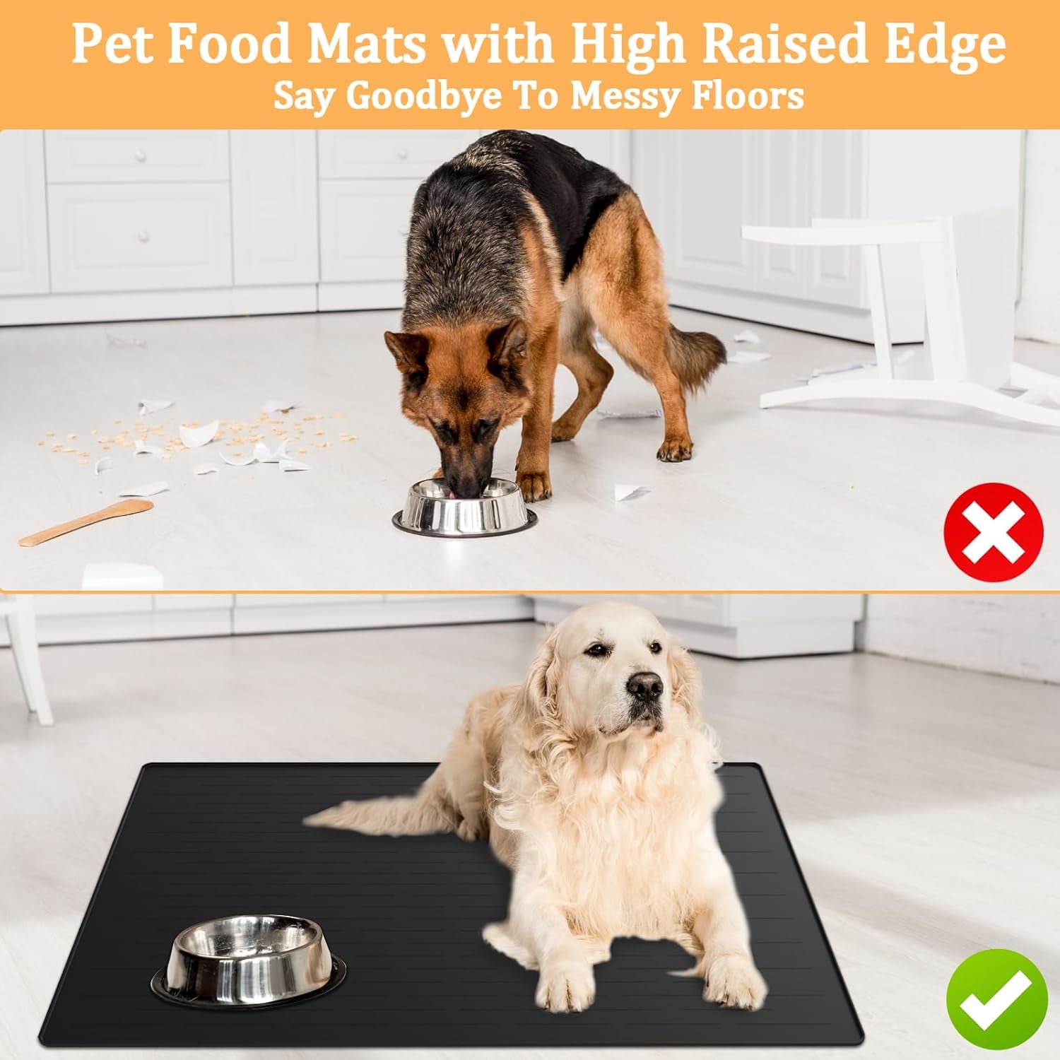 Extra Large Waterproof Silicone Pet Feeding Mat for Dogs and Cats - Non-Slip Design with Raised Edges, 39.5x29.5 Inch, Dark Gray, Perfect for All Pet Sizes