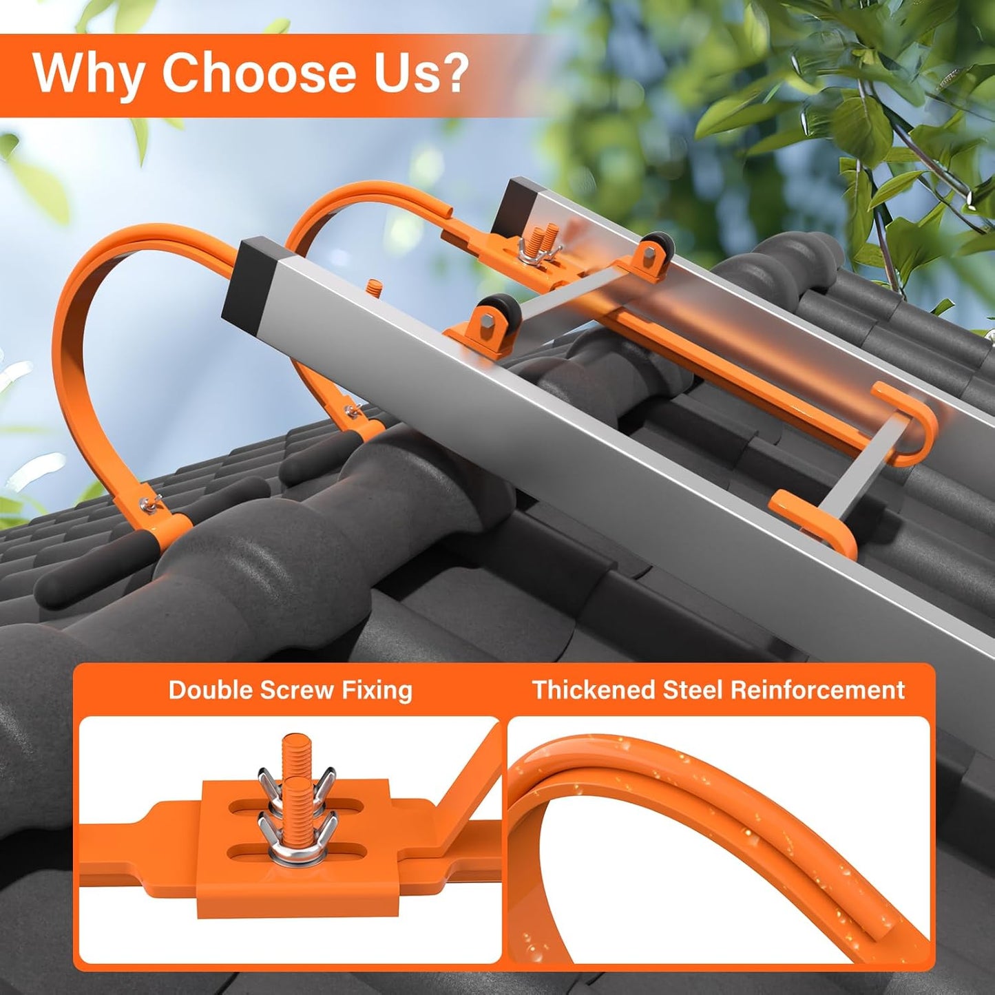Heavy Duty Ladder Hooks for Roof Stabilization - 2 Pack with Wheels & T-Bar Rubber Grip for Safe, Easy Access to Steep Roofs