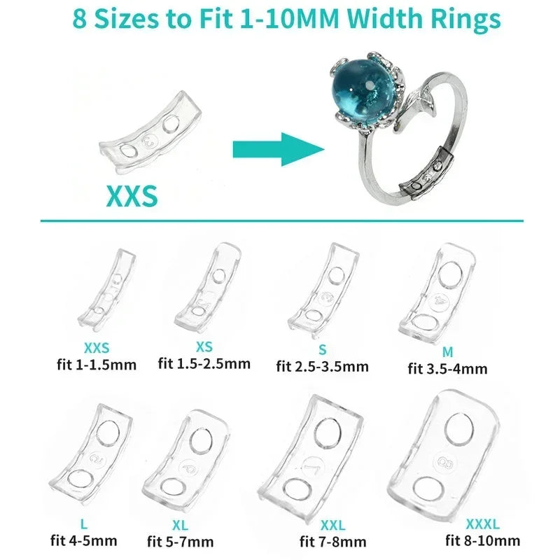 12PCS Silicone Invisible Ring Size Resizer - 8 Sizes Adjustable Clear Tighteners for Perfect Fit