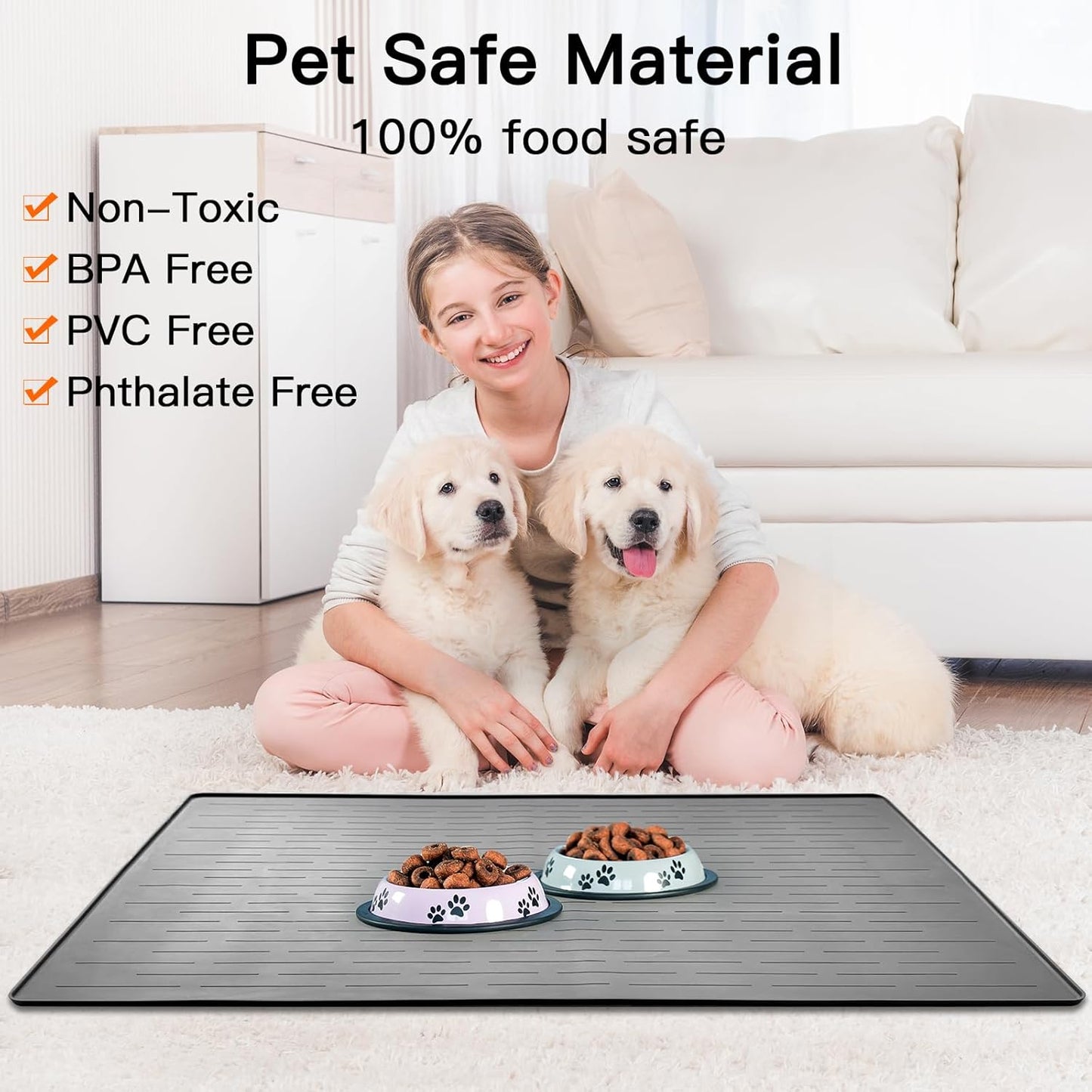 Extra Large Dark Green Silicone Pet Food Mat - Nonslip Dog & Cat Feeding Mat with Raised Edges for Food and Water Spill Protection - 32" x 24