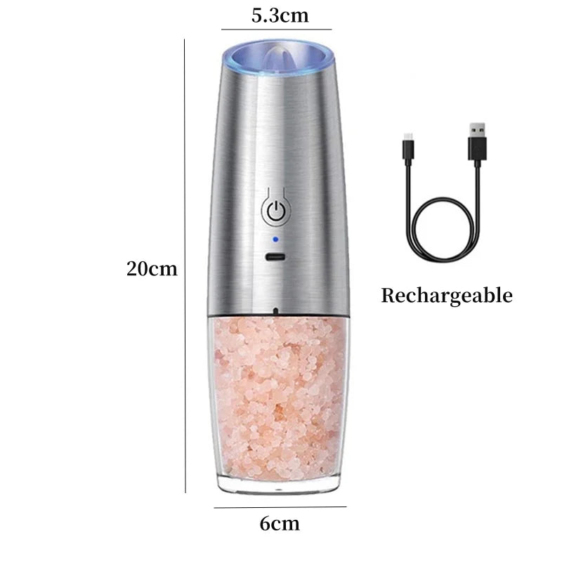 Gravity Induction Electric Salt and Pepper Grinder Set - USB Rechargeable Spice Shakers for Effortless Seasoning