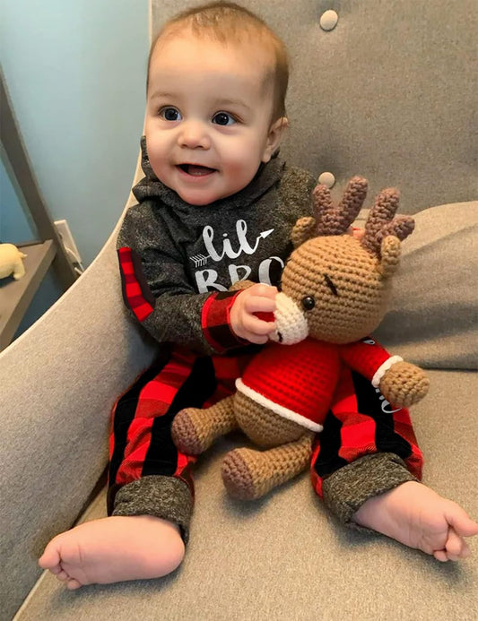 Adorable Newborn Baby Boy Plaid Hoodie & Long Pants 2-Piece Fall/Winter Outfit Set