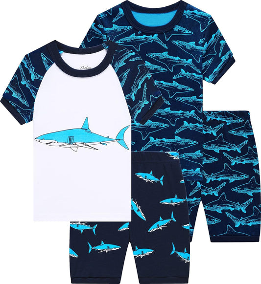 Adorable Toddler Shark Pajamas - 4-Piece Cotton Summer Set for Little Boys, Size 6