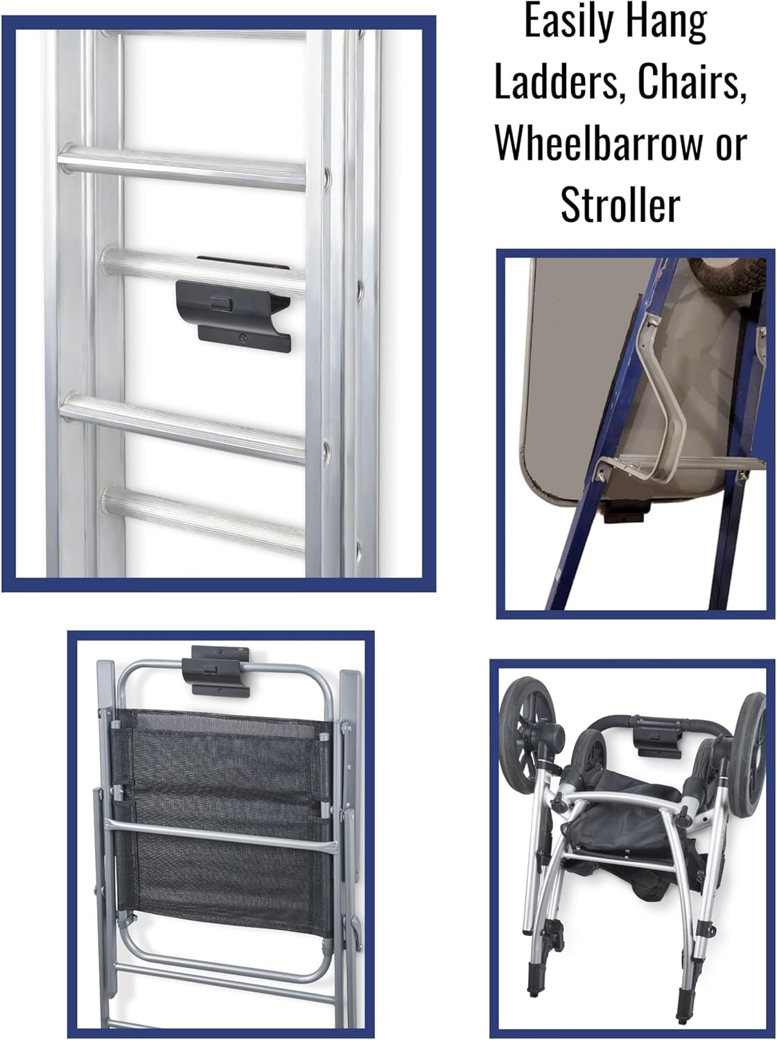 Heavy Duty Black Ladder Hooks - Space-Saving Wall Mount Brackets for Garage & Shed, Organize Ladders, Folding Chairs & Tools with Ease!
